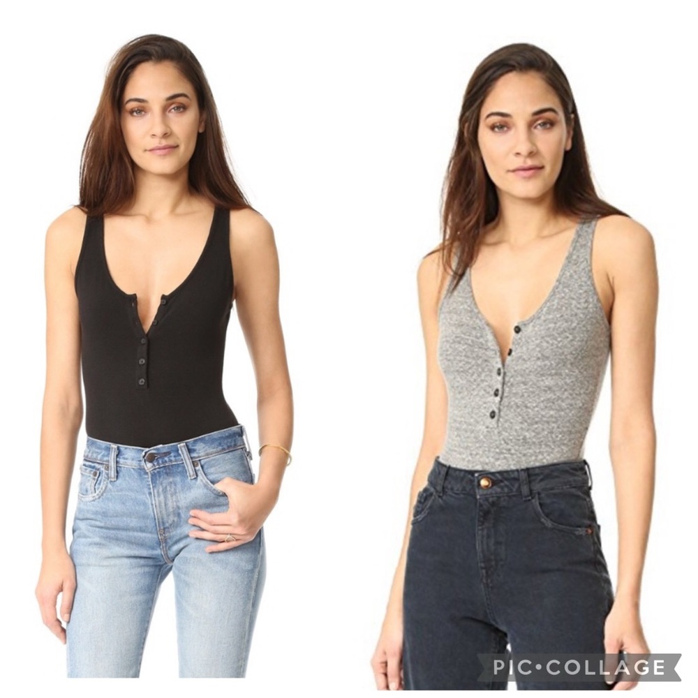 2 Madewell Henley sleeveless tank bodysuits gray and black L